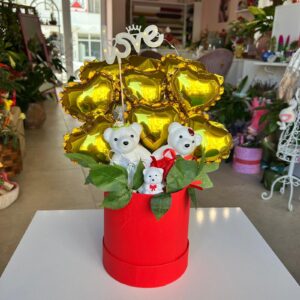 Balonlu Ayıcıklı Işıklı Kutu Aranjmanı
