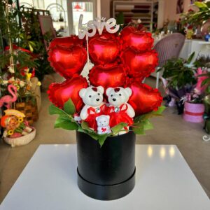 Balonlu Ayıcıklı Işıklı Kutu Aranjmanı