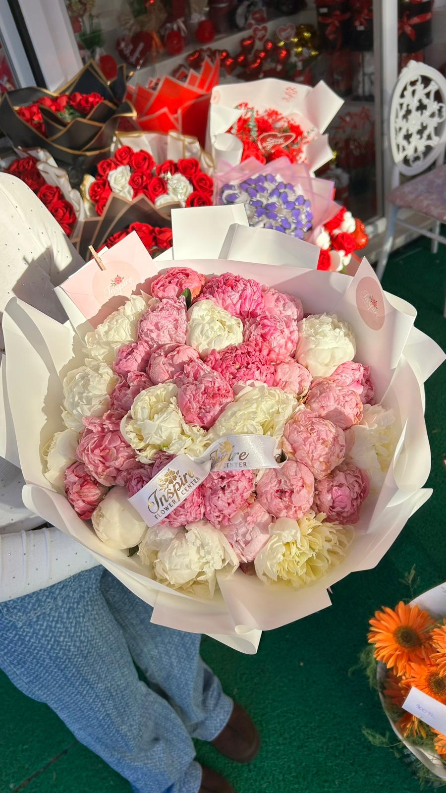 30 Adet Pembe Beyaz Şakayık Buketi - Görsel 9