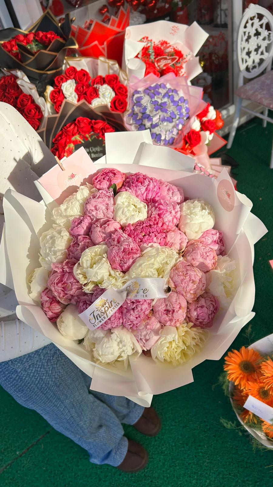 30 Adet Pembe Beyaz Şakayık Buketi - Görsel 8