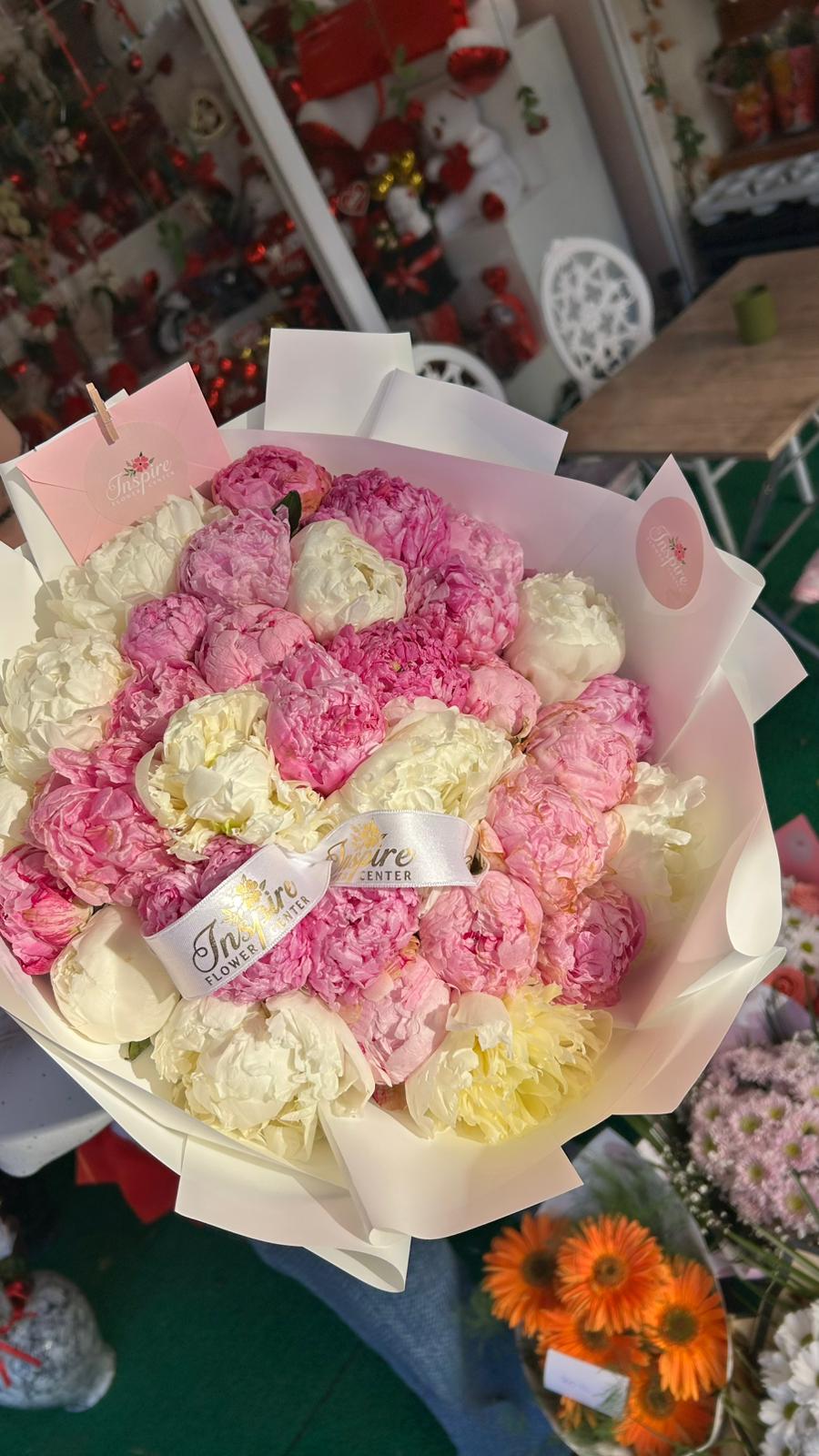 30 Adet Pembe Beyaz Şakayık Buketi - Görsel 5