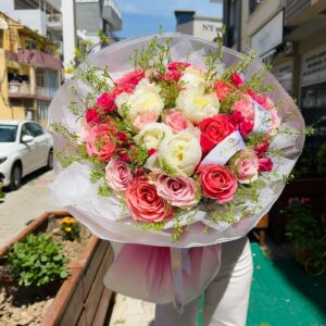 2 RENKLİ GÜL VE ŞAKAYIK BUKETİ